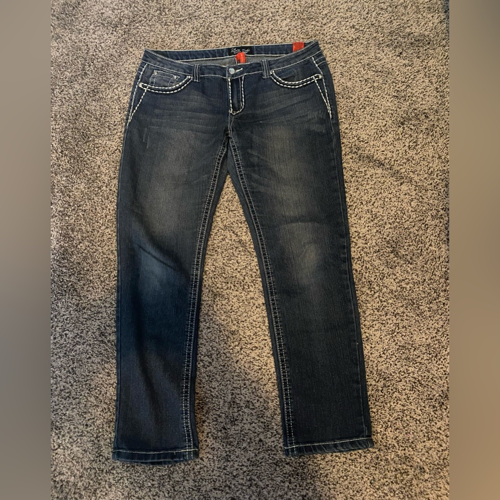 Eighty Eight Jeans 15 Juniors Rhinestone Bling Stretch Blue Denim Ankle Flaw